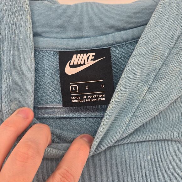 Nike Blue Bleach Washed Embroidered Hoodie Size LG Streetwear Casual Comfy - Picture 3 of 10
